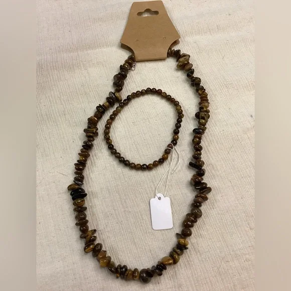 🚨Elegant Brown Tiger Eye Beaded Necklace and Bracelet Set - Picture 2 of 5